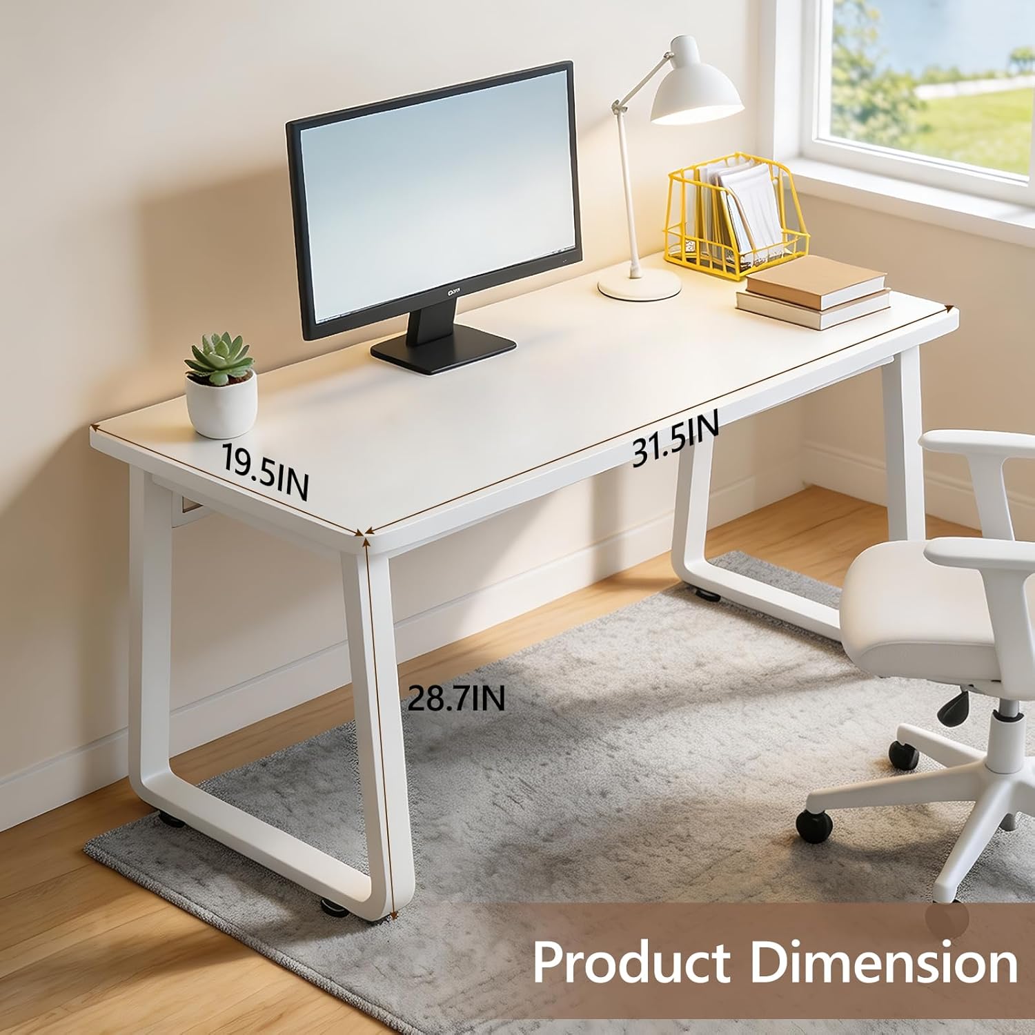 Small Office Computer Desk, Simple Style Writing Desk Waterproof and Scratch-Resistant,Sturdy Study Writing Desk with Wooden Tabletop and Metal Frame for Bedroom, Study Room, Living Room