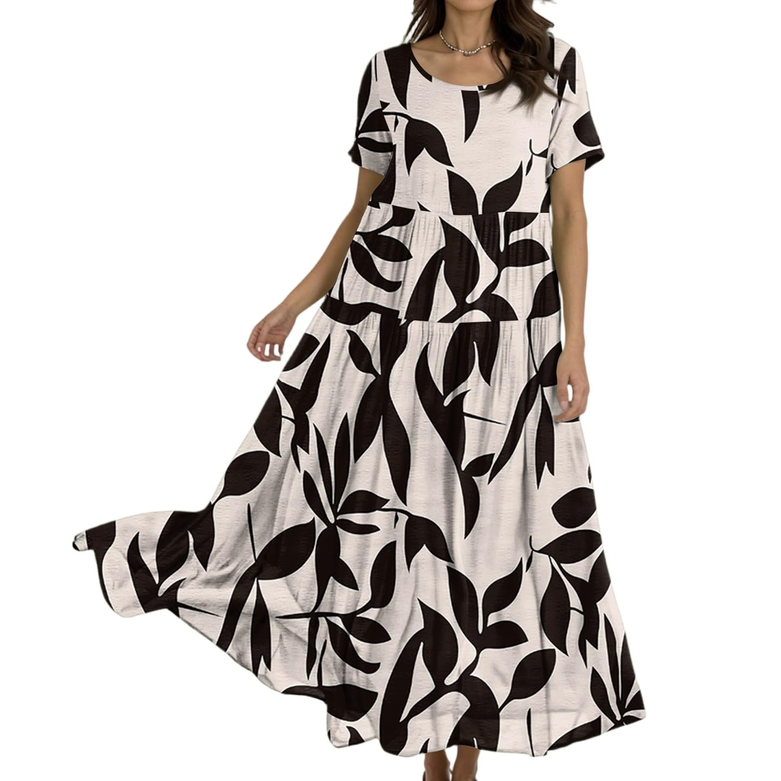 Maxikleider Damen Sommer mit Ärmel Elegante Kleider Damen Blumen Sommerkleider Leicht Und Luftig Kurzarm Sommerkleid Kleid Frauen A Linie Blumenkleid Locker Schwingen Damenkleider