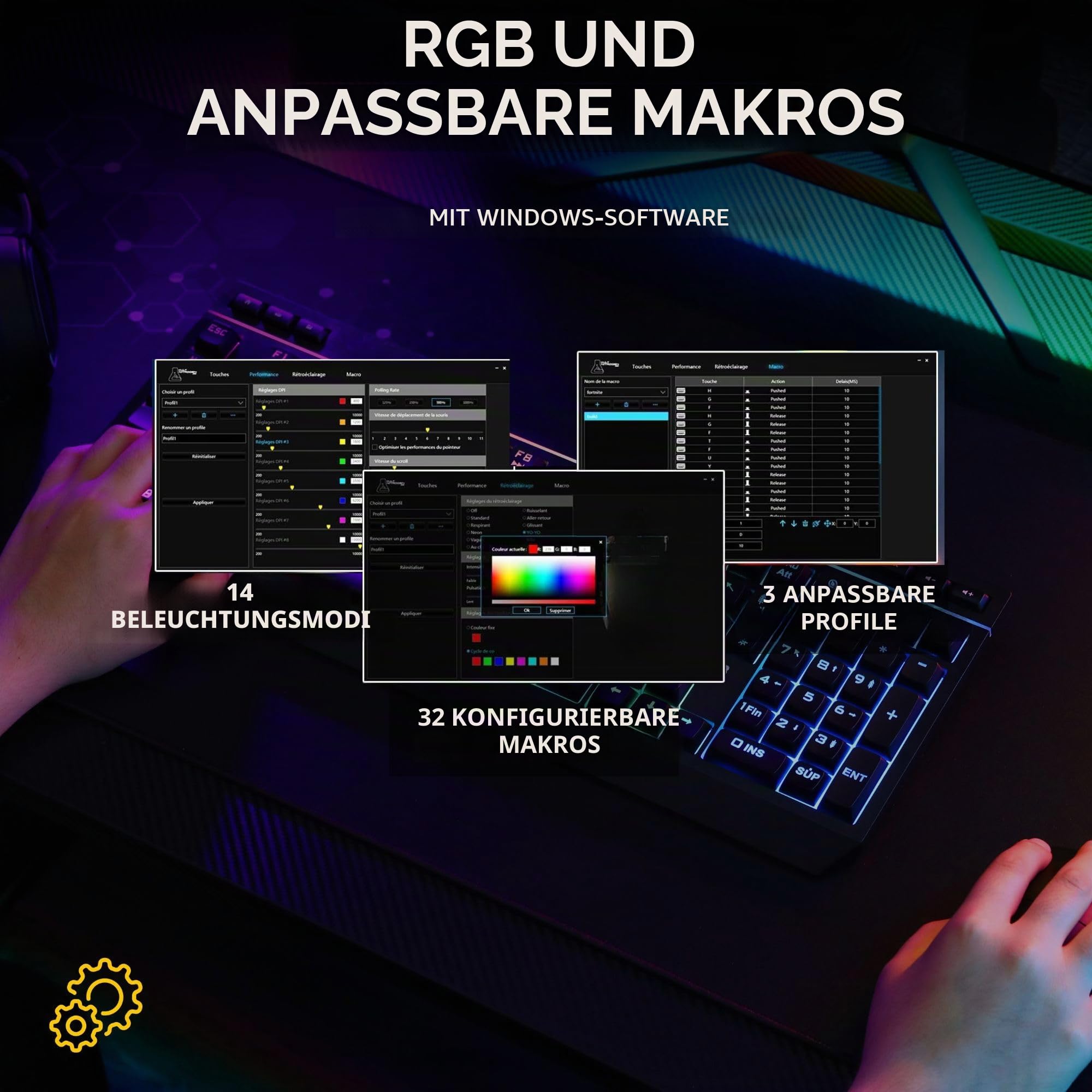 THE G-LAB Combo Tungsten - Kabellose Gaming-Tastatur mit Hintergrundbeleuchtung - Italienisch + 2400 DPI Maus für PC/PS4/PS5/Xbox One/Xbox X-Serie X/S