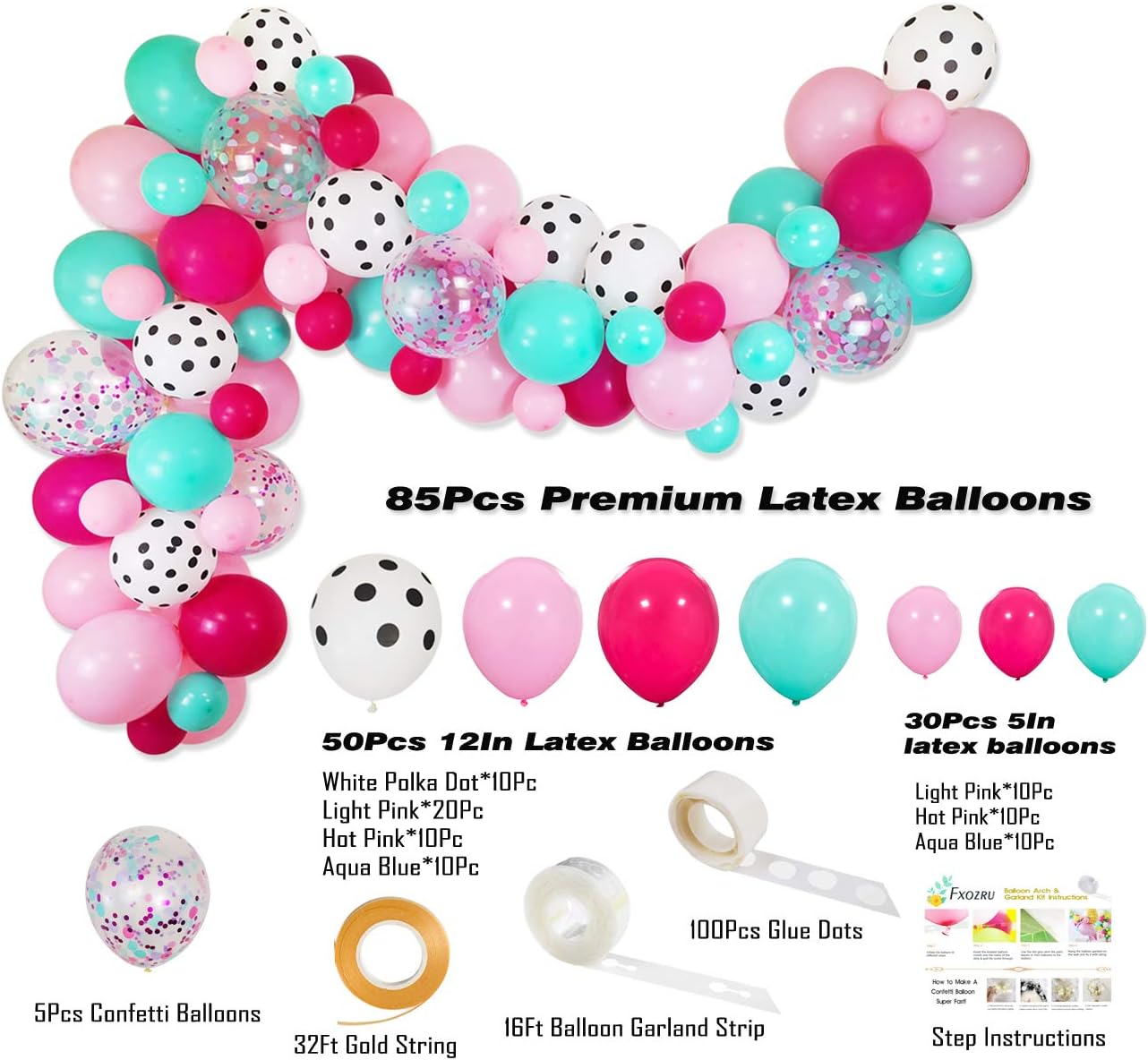 Surprise Party Decorations Balloons Garland Kit- 88 Pack 12" 5" Rose Red Pink Sea Foam Blue White Polka Dots Latex Balloons Confetti Balloon for Baby Shower Kids Girls Boys Surprise Birthday Surprise Party Supplies : Toys & Games