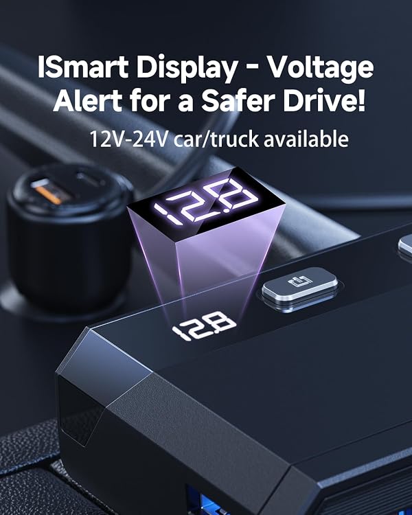 YANTU Cigarette Lighter Adapter 345W, Car Cigarette Lighter Splitter with QC3.0+PD 225W Fast Charging, 3-Socket 12V USB Outlet, Multi Port Car Charger Adapter for Car Devices by yantu - Image 6