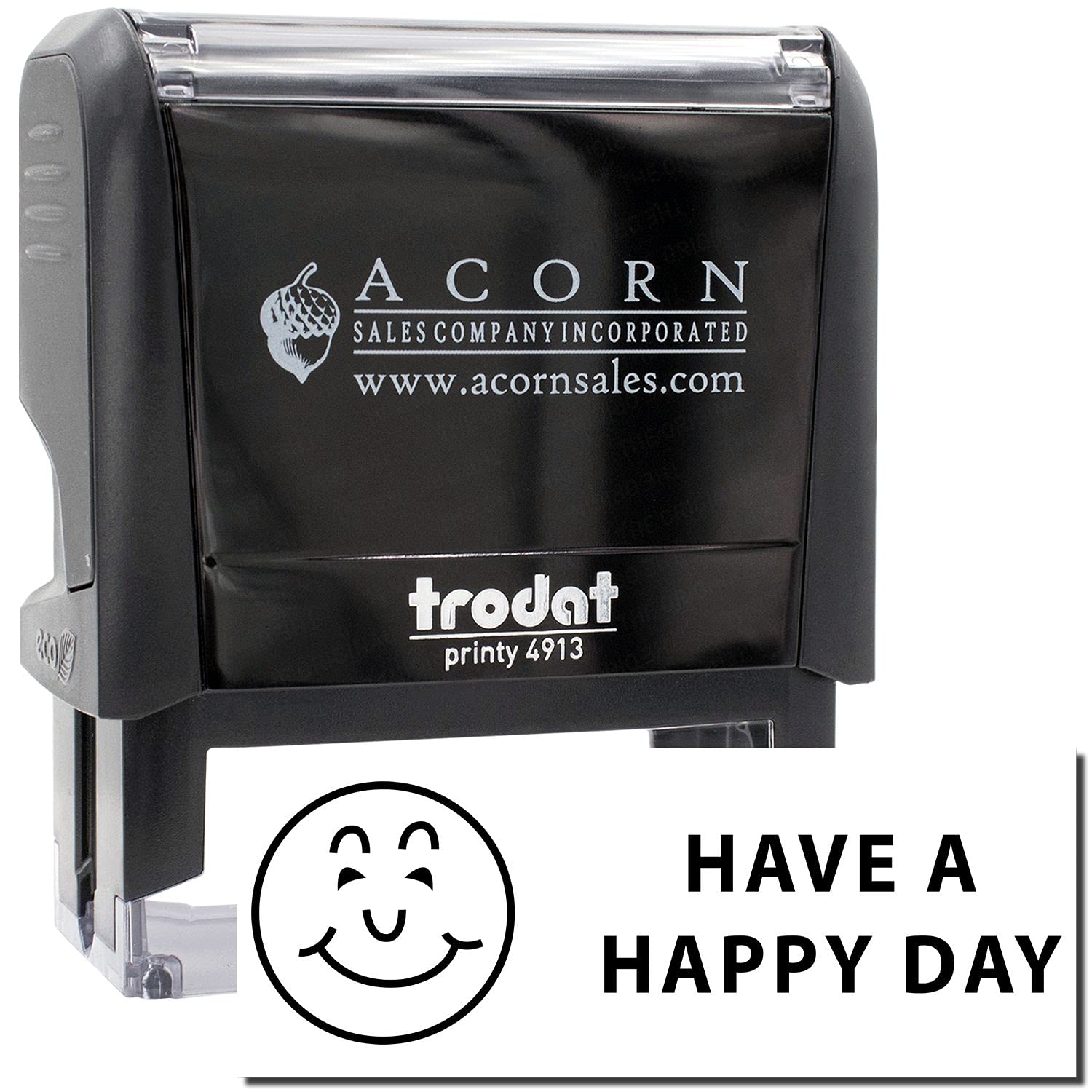Large Self-Inking Have a Happy Day Stamp, Perfect for Shop, Up to 5K Imprints, Available in 11 Ink Colors, Reinkable, Easy Press and Print Stamping, Size Approx 3/4