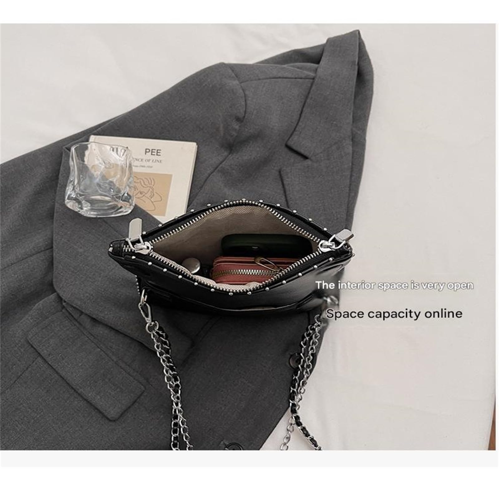 Borsa da Donna A Tracolla Catena alla Moda E Versatile Stile Semplice Tracolla-Nero