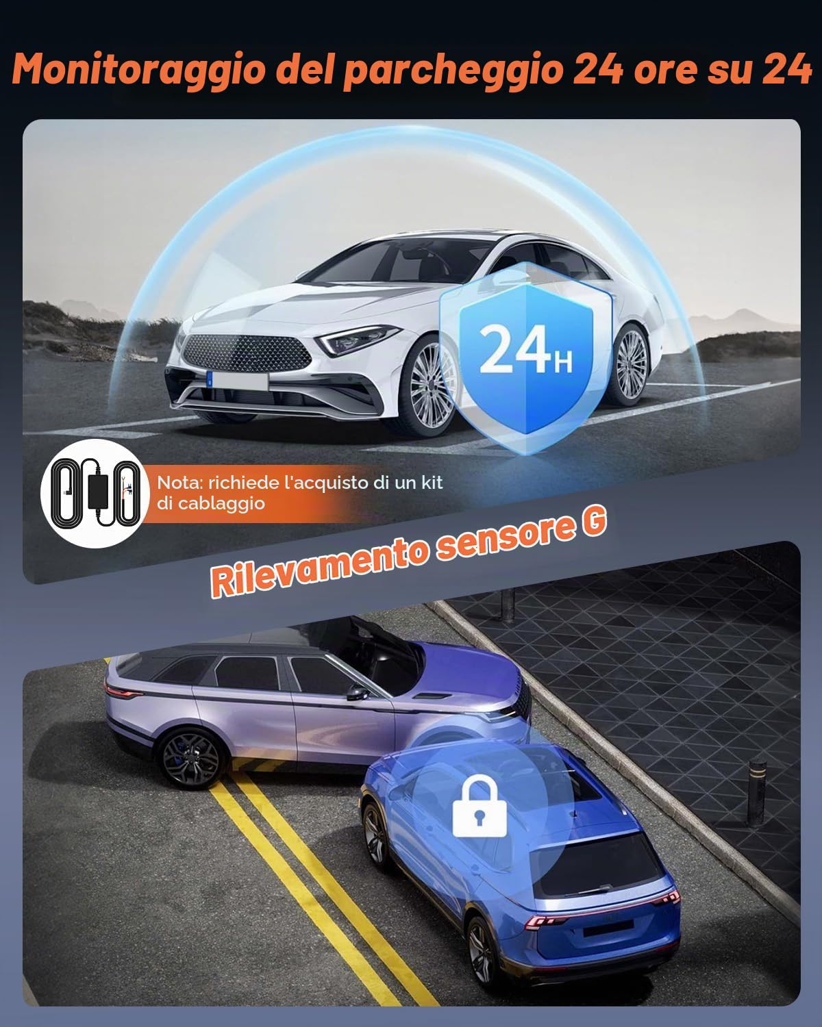 Hikity 360°Dashcam per Auto con Scheda SD 64GB 4 Channel | Schermo IPS 3 Pollici Dash Cam Auto Telecamera per Auto 1080PG-Sensor Monitoraggio Parcheggio 24 Ore Visione Notturna