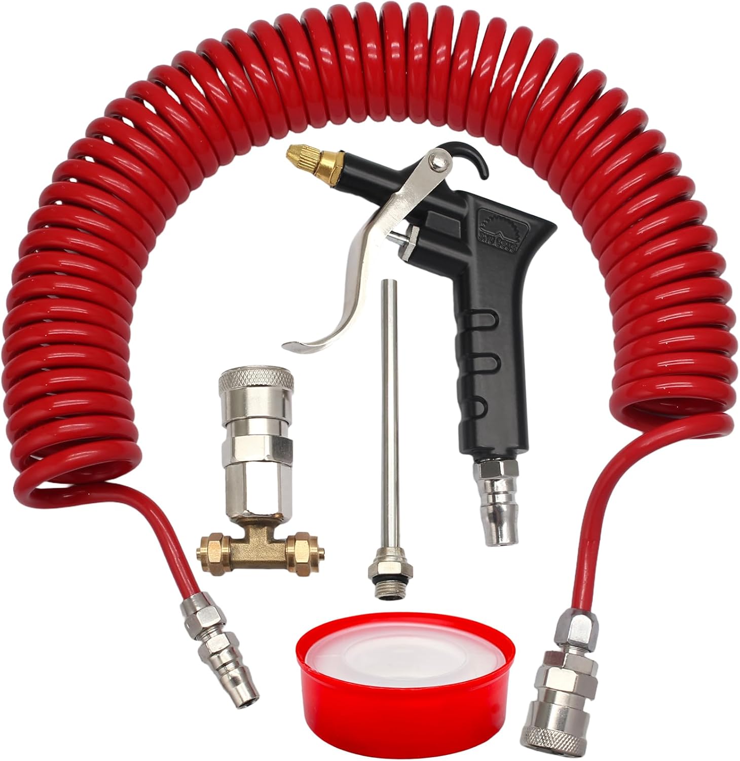 Heavy Duty 9 Meter Long Coil Air Duster Blow Gun, Interchangeable Nozzle Tips Air Seat Blow Gun Kit, Heavy Duty Truck Accessories for Cleaning/Semi Truck Owners（Red）