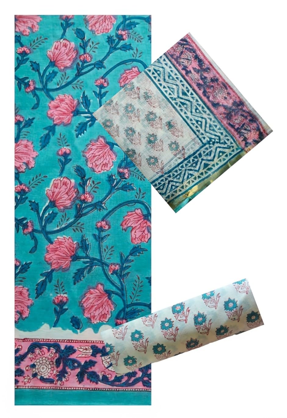 eddika Women hand block printed unstitched pure cotton suit with kota doriya dupatta and cotton bottom (off white and blue) ehbpkdd 025-picture-43