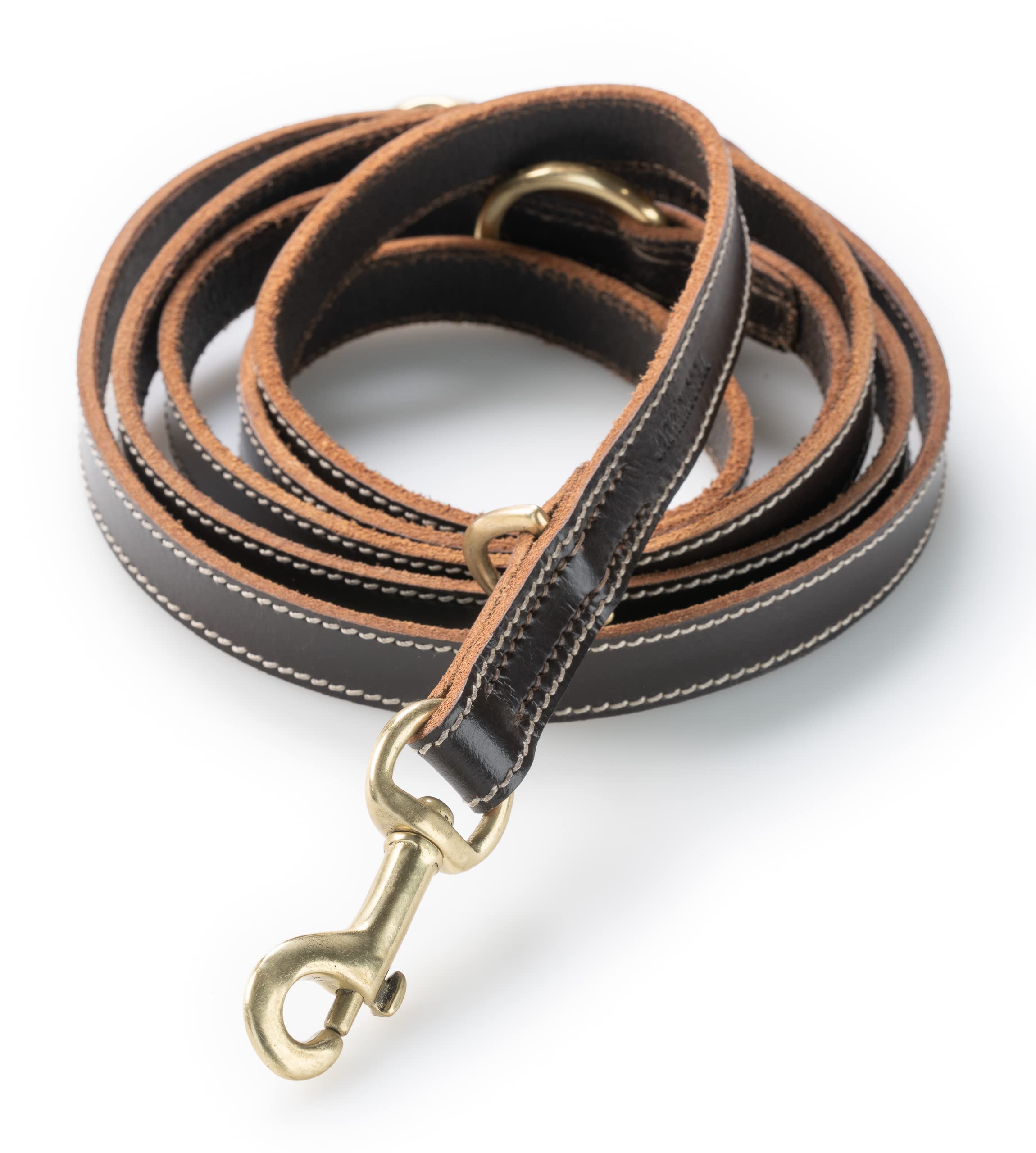 Correa de piel para perros – Correa ajustable varias veces 2,40 m – Correa de piel para perros extremadamente estable con mosquetón de latón – Correa de piel auténtica larga Timmy (marrón oscuro)
