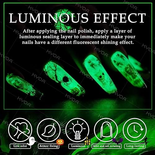 Miniatura 5 de KYDA Capa superior de gel de uñas que brilla en la oscuridad de 0.5fl oz, capa superior de gel de uñas luminosa para arte de uñas, capa superior