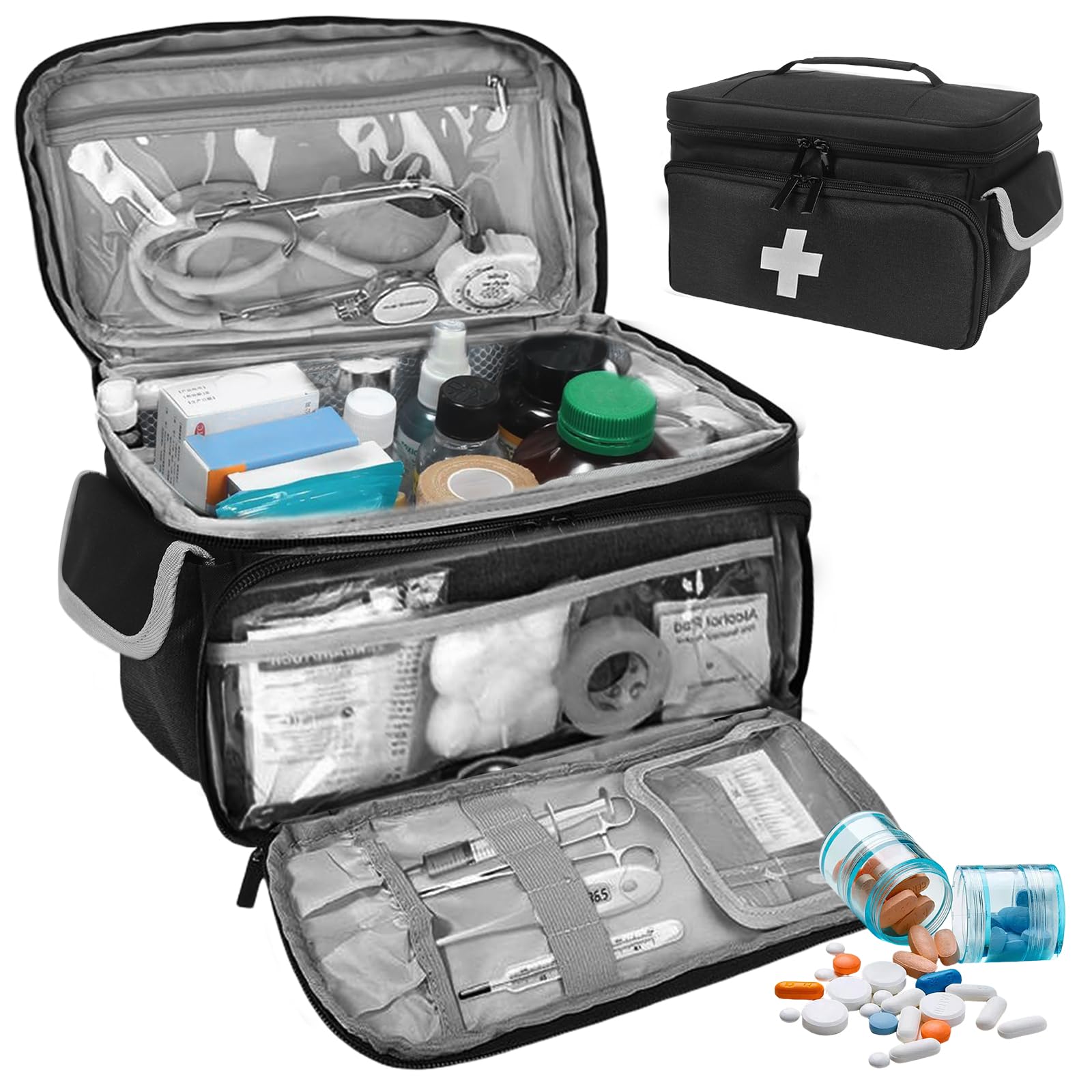 Notfalltasche Leer - Erste Hilfe Tasche, Reiseapotheke Tasche mit Griff, Medizinische Tasche, Tasche für Krankenschwester, Medizintasche Reise für Häusliche Pflege Notfall Reisen