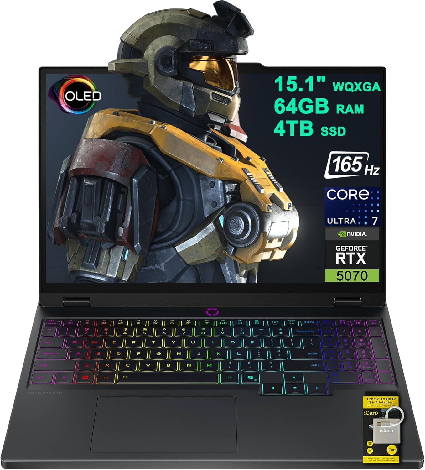 Product image of Lenovo Legion 5 AI-Powered Gaming Laptop 15.1" WQXGA 2560x1600 OLED 165Hz Intel 20-core Ultra 7 255HX (>i9-14900HX) 64GB RAM 4TB SSD GeForce RTX 5070 DLSS4 (Up to 798 AI Tops) Backlit Win11 ICP Hub