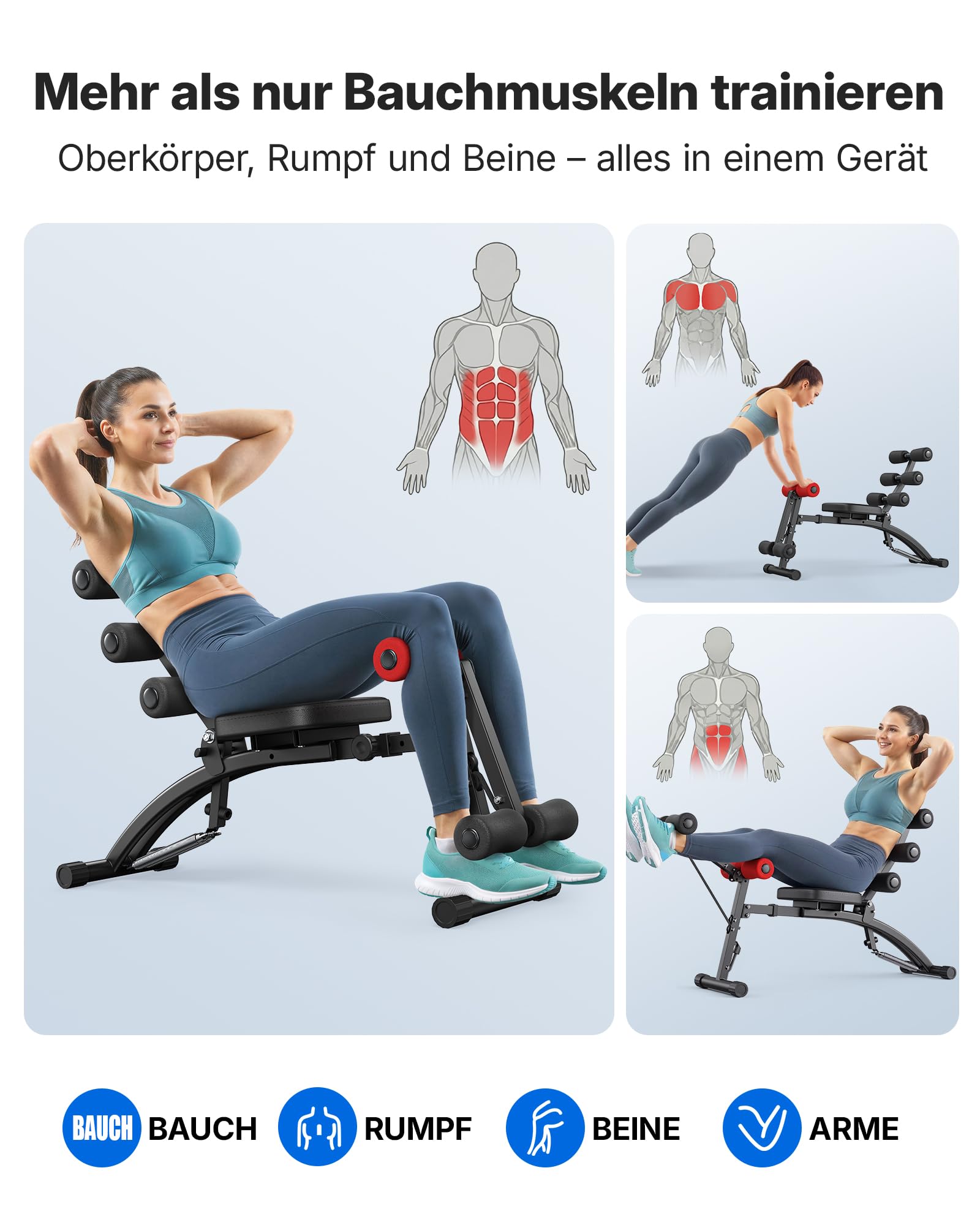 MERACH Bauchtrainingsgerät, Verstellbare Sit-Up-Bank, Bauchmuskel-Trainingsgerät für Heimfitnessstudio für Taille Bauch Hüften Beine, Max 136KG, für Sit-Ups/Luftfahrrad/Beinheben etc.