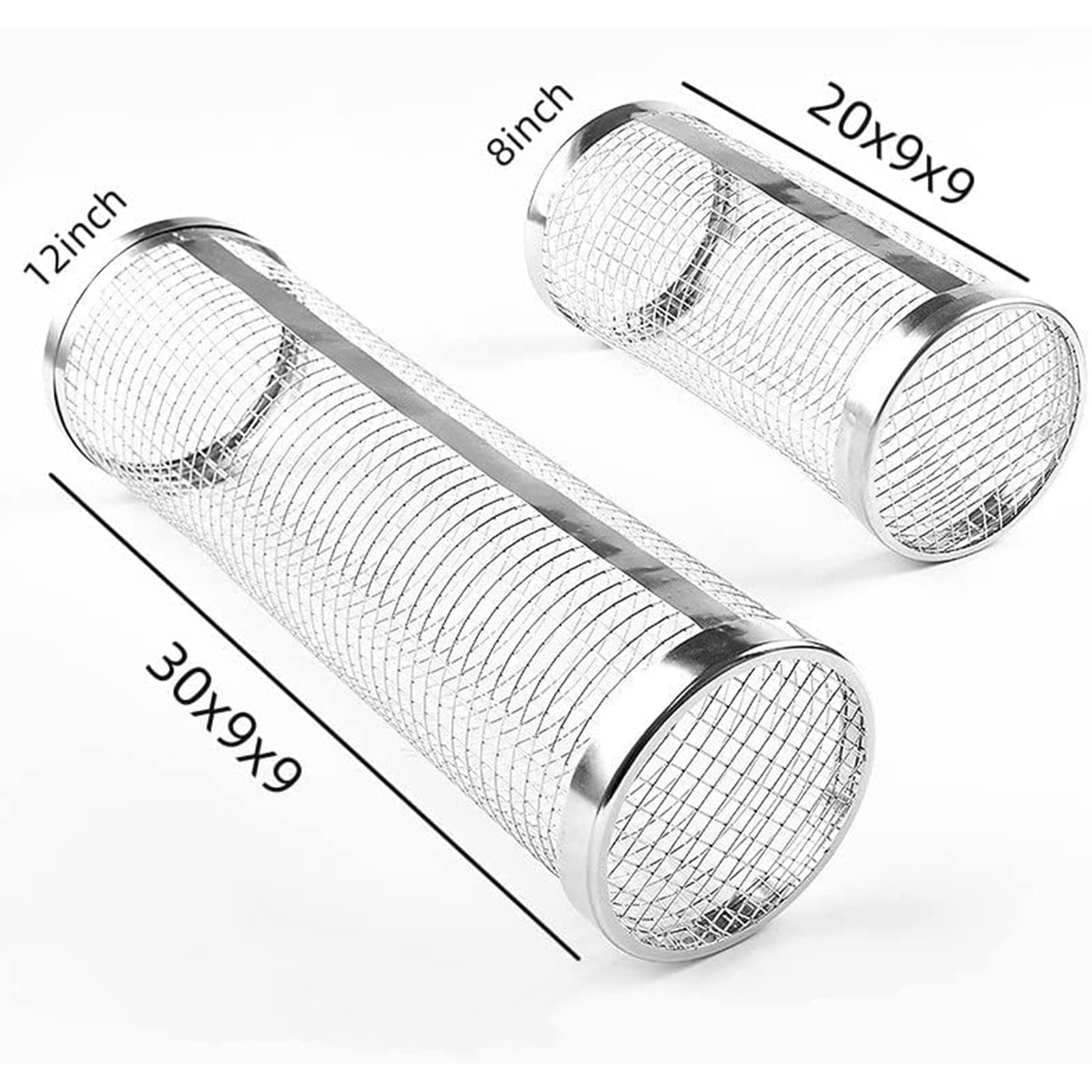 Portable Stainless Steel Grill Basket,Cestini per Grigliare cilindrici per Barbecue per Pesce,gamberetti,Verdure,Accessori da Cucina per Barbecue,S,4PCS