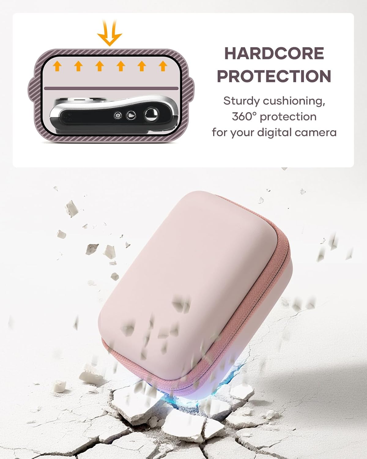 Digital Camera Case Fit for KODAK PIXPRO FZ45/FZ55/ CAMKORY/STUOGYUM DC402-AF/Canon IXUS, Storage Travel Carry Case with 3 SD Card Slots for Camera, Batteries, SD Card, Pink - Image 7