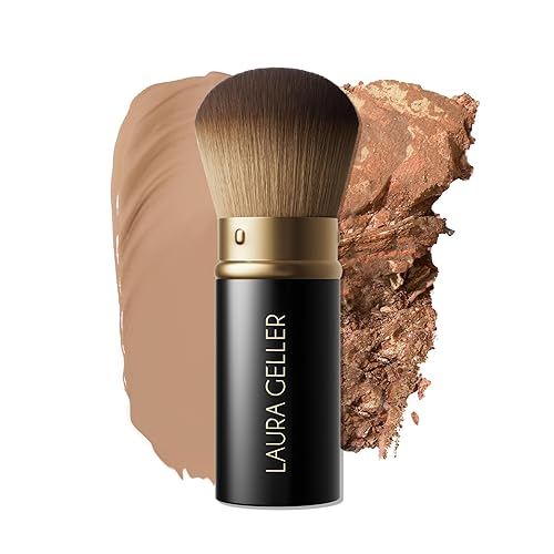 LAURA GELLER NEW YORK - Brocha retráctil con mango de aluminio Kabuki, para todo el maquillaje facial y base para maquillaje facial líquido, crema y