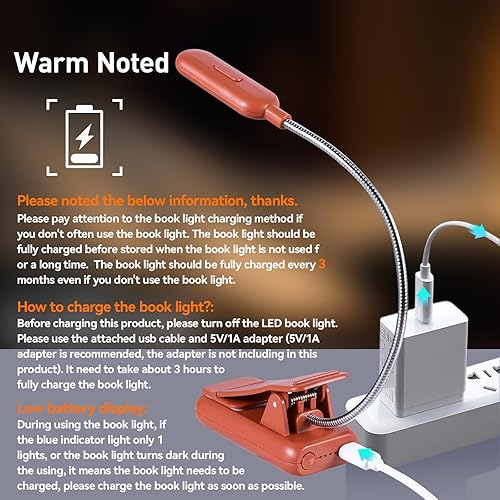 Miniatura 69 de VAVOFO Luz de lectura recargable con clip, 7 LED con 3 temperaturas de color, 9 niveles de brillo, luces de libro para leer en la cama con indicador
