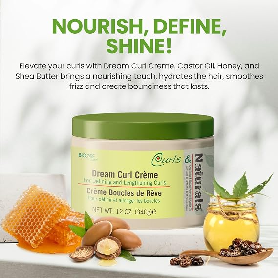 Curls & Naturals Dream Curl Cream with Shea Butter, Natural Honey, Castor Oil and Moroccan Argan Oil | Hydrating Cream that Defines and Lengthens Curls | 12 Oz