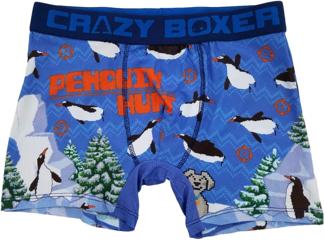 Mens Penguin Hunt Christmas Holiday Novelty Underwear Boxer Briefs S Blue