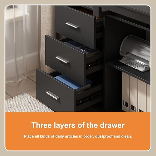 Miniatura 7 de FUFU&GAGA Escritorio de oficina grande en forma de L de 55.1 pulgadas con archivador de 41.3 pulgadas, escritorio esquinero para computadora con 3