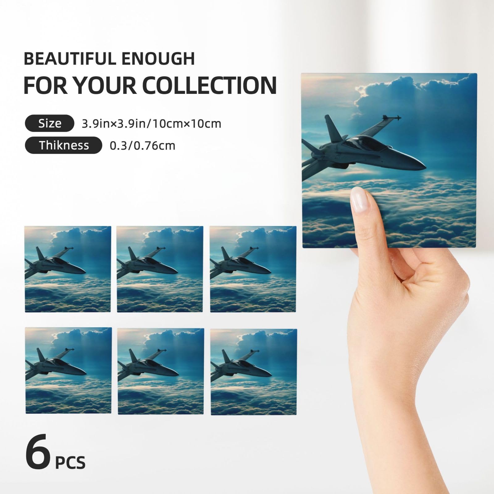 Set di 6 sottobicchieri decorativi in ceramica con stampa di aeromobili da combattimento