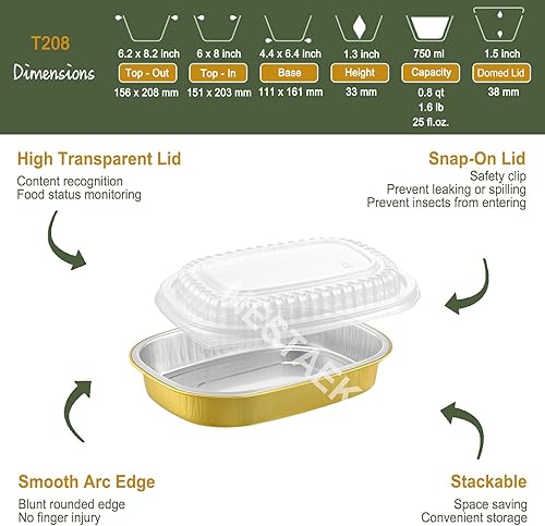 Miniatura 2 de MESTAEK Sartenes ovalados de papel de aluminio con tapas a presión (paquete de 5)  2 recipientes reutilizables más gruesos y resistentes de 25 onzas