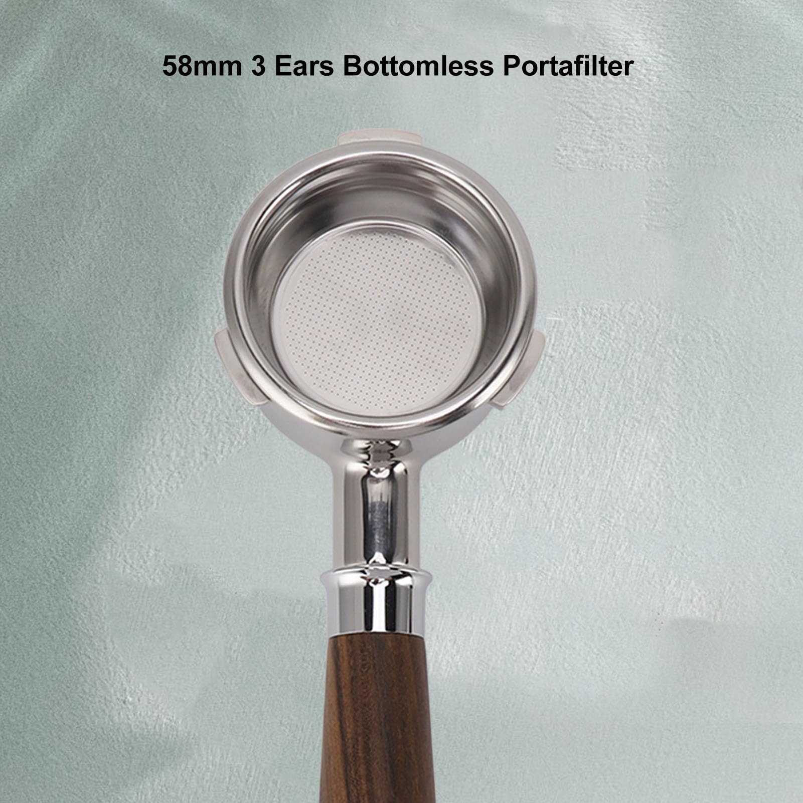 Portafiltro sin fondo de 58 mm con 3 orejas de acero inoxidable para café con mango de madera maciza, mango de café Barsetto para máquina de café, mango de café (introduce una rama de ácido negro)