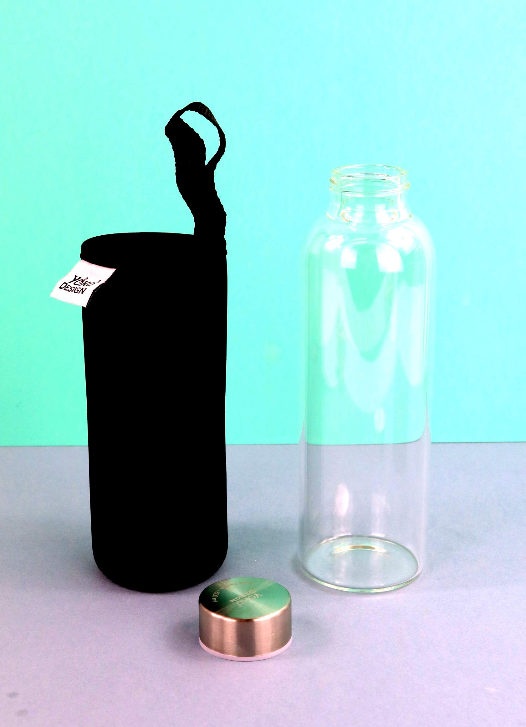 YOKO DESIGN - Glass Bottle 500 ML with Black Neoprene Pouch & Gift Box - Image 4