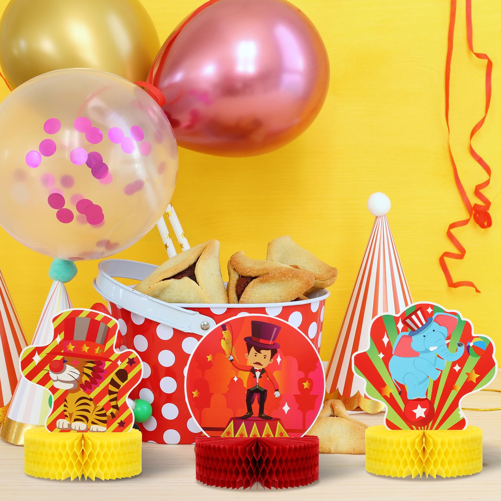 HaPiBiDesign Décorations de fête de cirque de carnaval – Centre de table en nid d'abeille pour décoration d'anniversaire de cirque – Décoration de table de cirque pour enfants – Décoration sur le