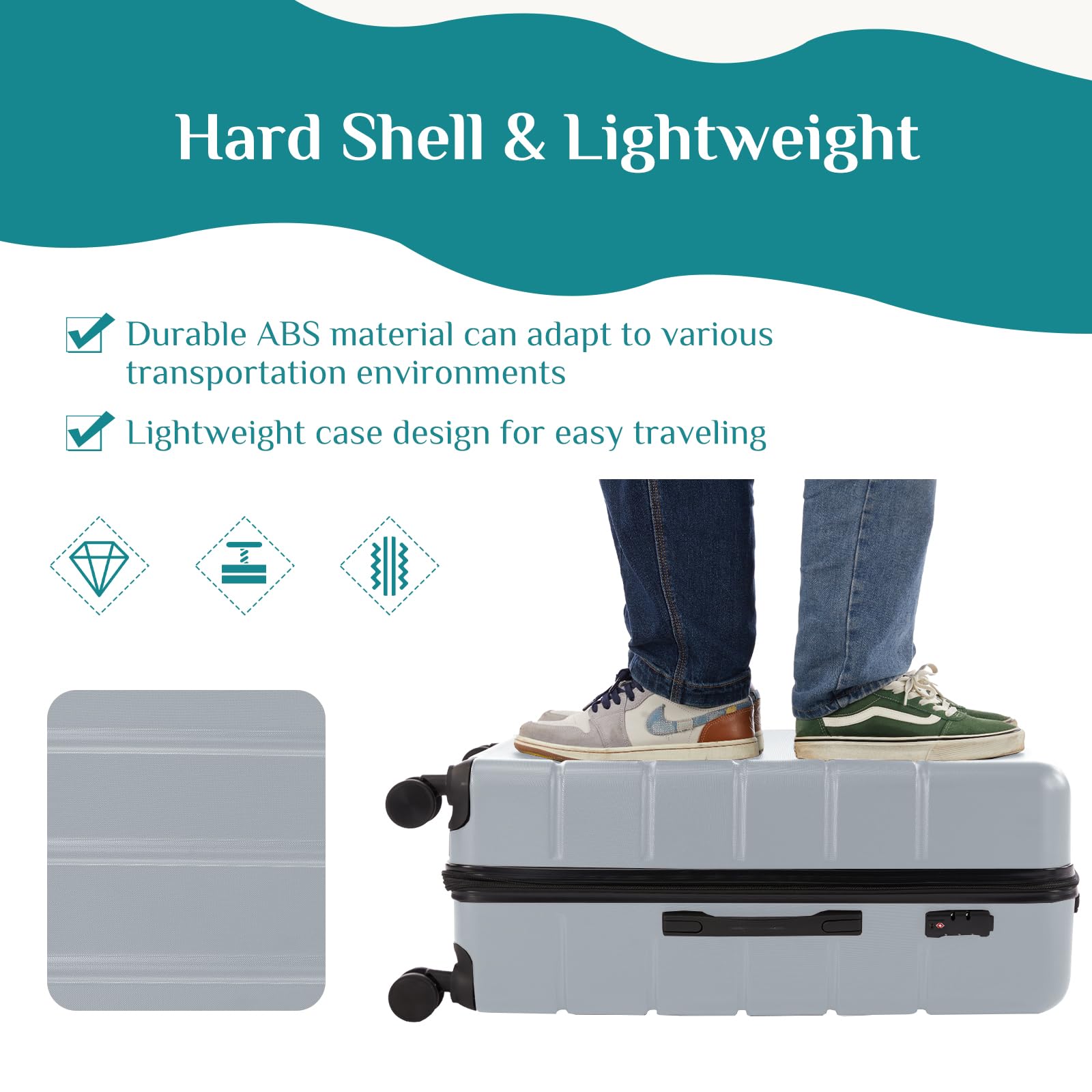 OLIXIS 24 Inch Carry-On Suitcase, Hardside Rolling Luggage, Light Grey view 2
