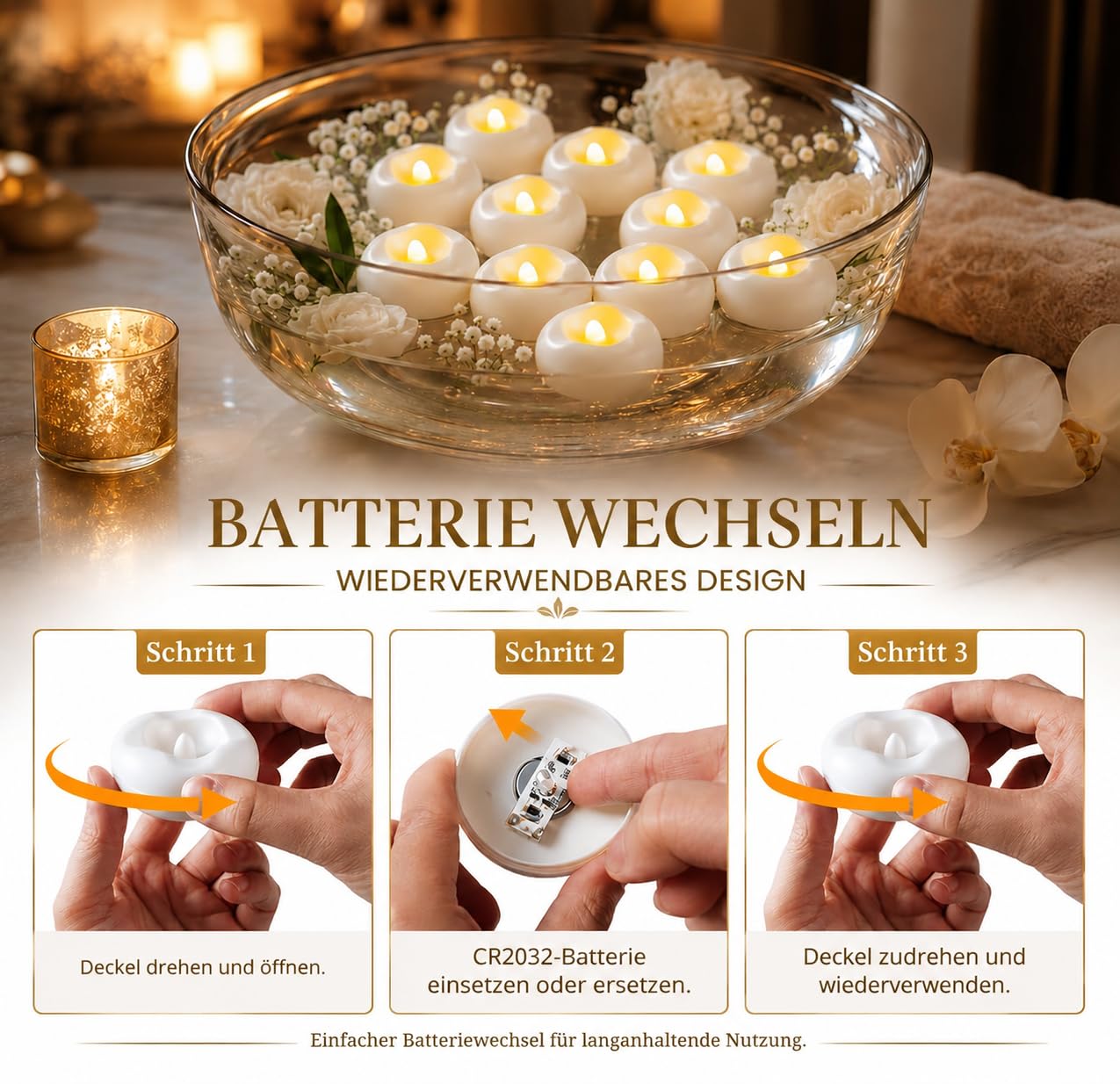 36 Stück 5,1 cm LED schwimmende Kerzen, 180 Stunden Schwimmkerzen für Pool, geeignet für romantische Hochzeitsmittelstücke/Badezimmer/Pool/Brunnen