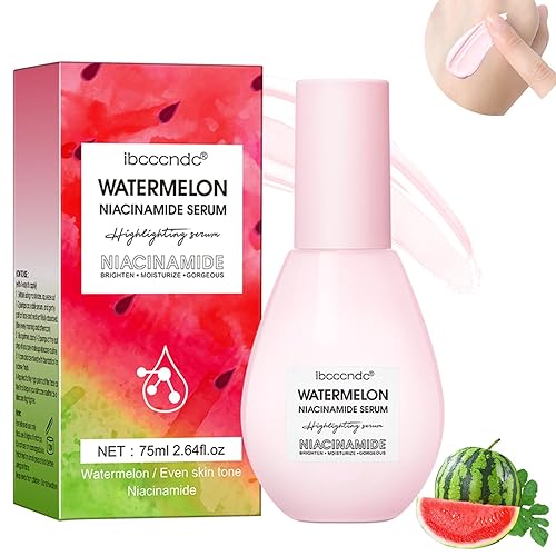 Sérum de niacinamida de sandía, nueva versión 2024 - Suero resaltante con ácido hialurónico, hidratante y suero facial ligero y resaltador líquido