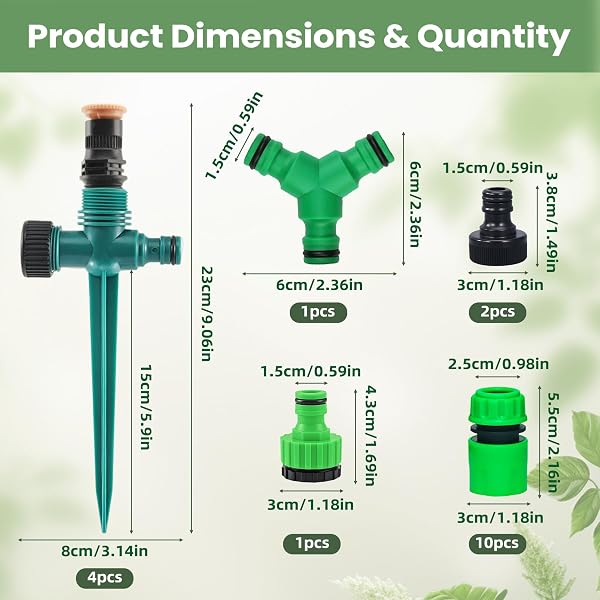 4 aspersores giratorios de jardín de 360°, sistema de riego, aspersor de jardín con acoplamiento de manguera 1/2 e Y, aspersor de agua ajustable para exterior, jardín, patio, césped - 2