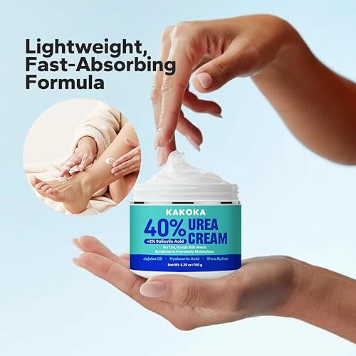 Miniatura 6 de Kakoka Crema de urea (5.29 onzas), crema de urea al 40 por ciento con ácido salicílico al 2%, crema de pies para talones y pies agrietados secos,