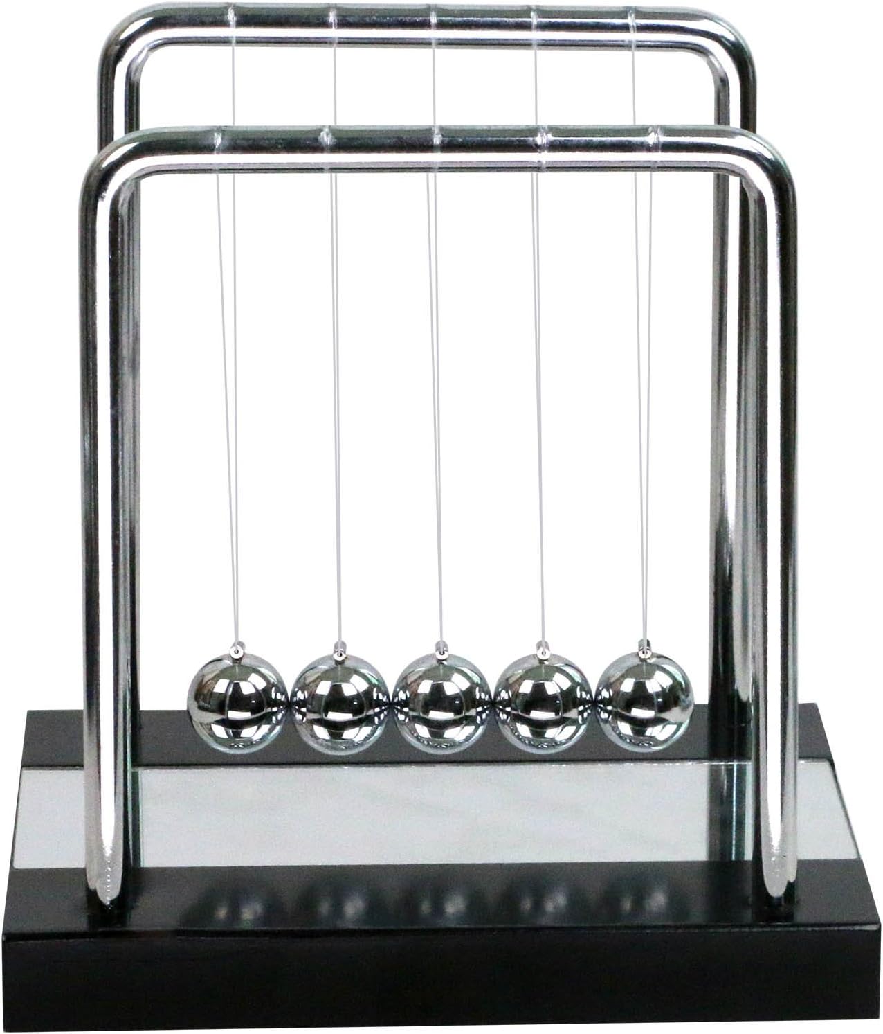 Hommy Newtons Cradle With A Half Mirror Stainless Steel Bar Stands Wood Base Metal Balance Balls (A Hαlf Mirror Base)