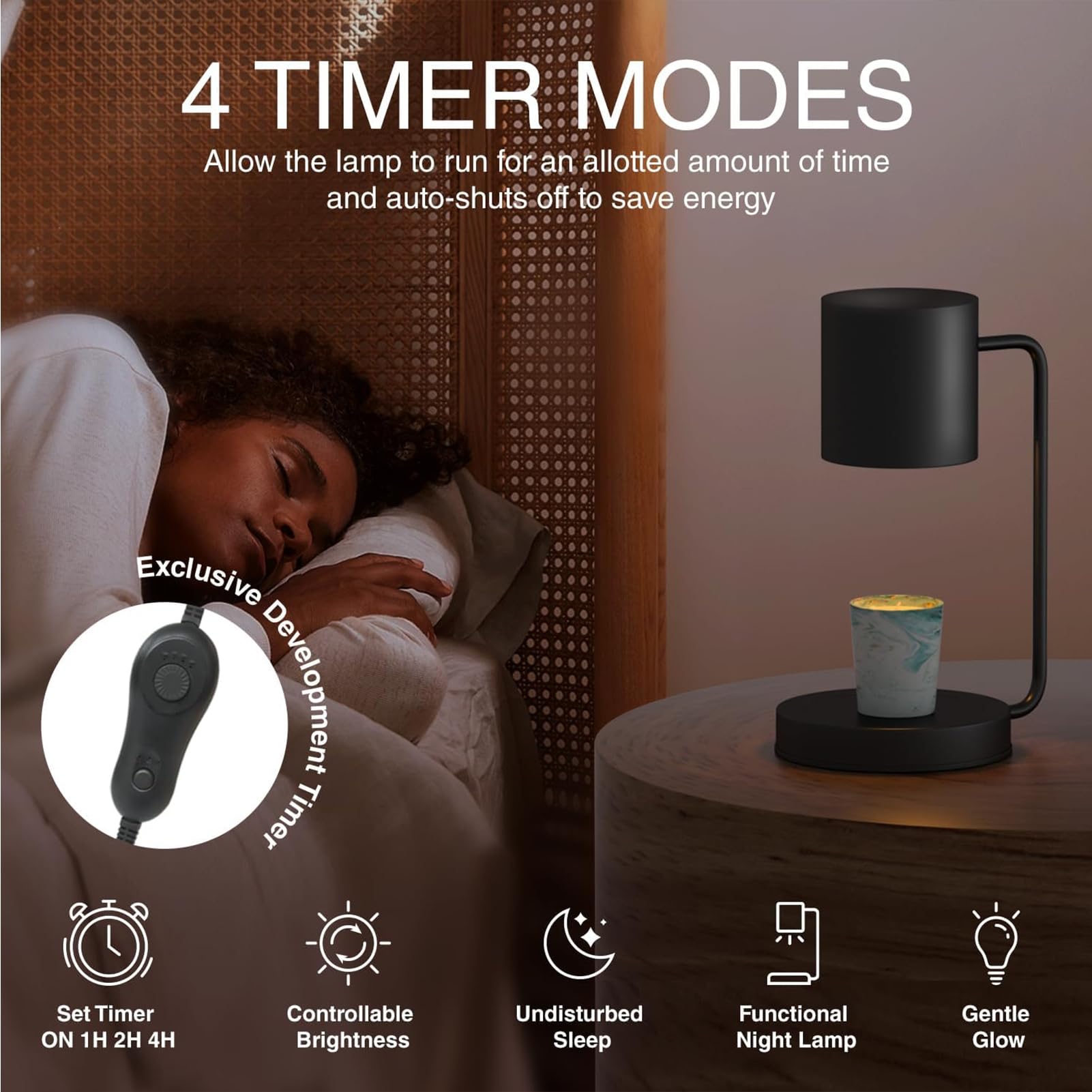 Lampe Chauffante À Bougies, Lampe Chauffante À Bougies avec Minuterie Et Gradateur pour Spa Aromathérapie Home Office Chambre Nightlight,Noir