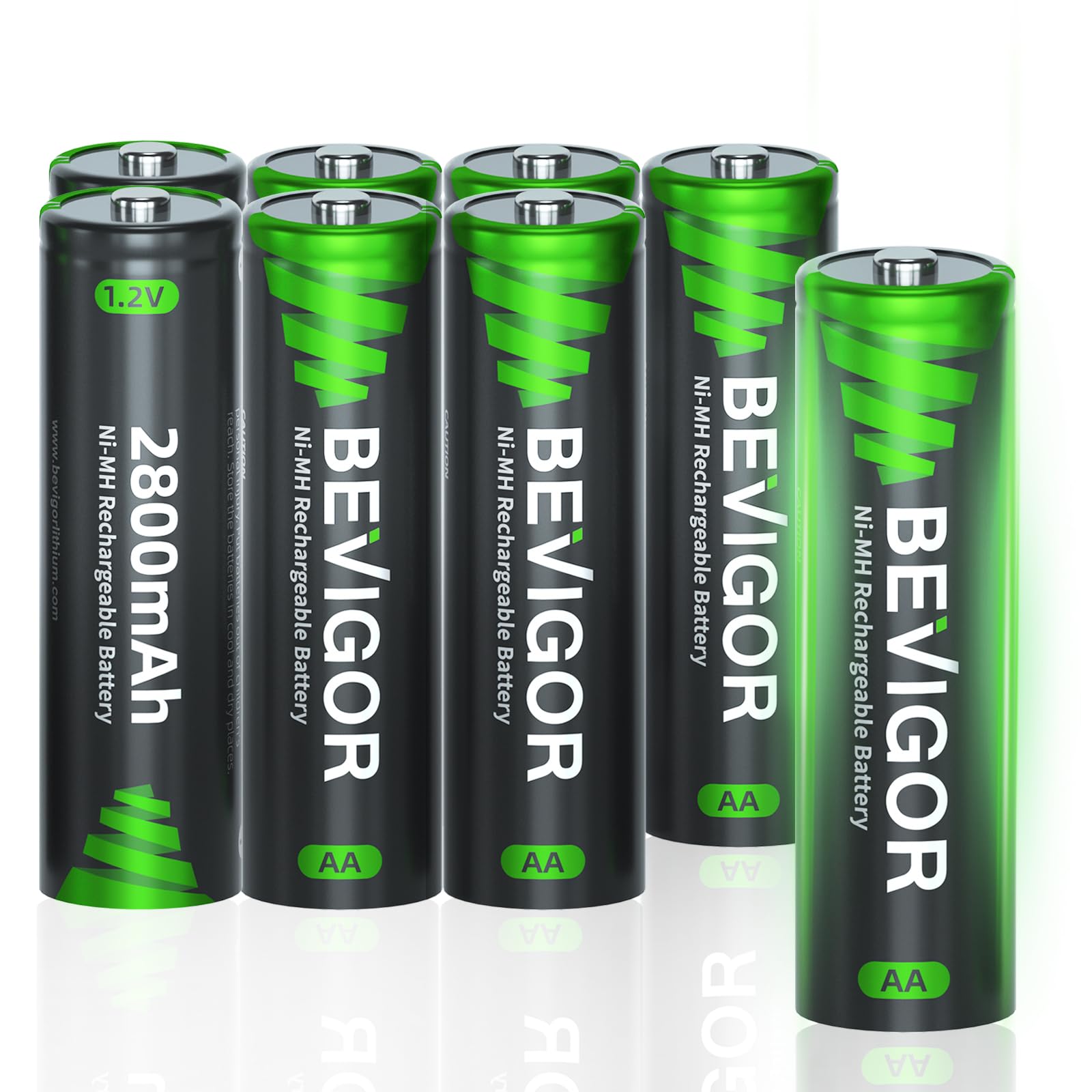 BEVIGOR AA Batteries, 2800 mAh 1.2 V Battery, High Capacity AA NiMH Rechargeable Batteries, Pack of 8, Pre-Charged