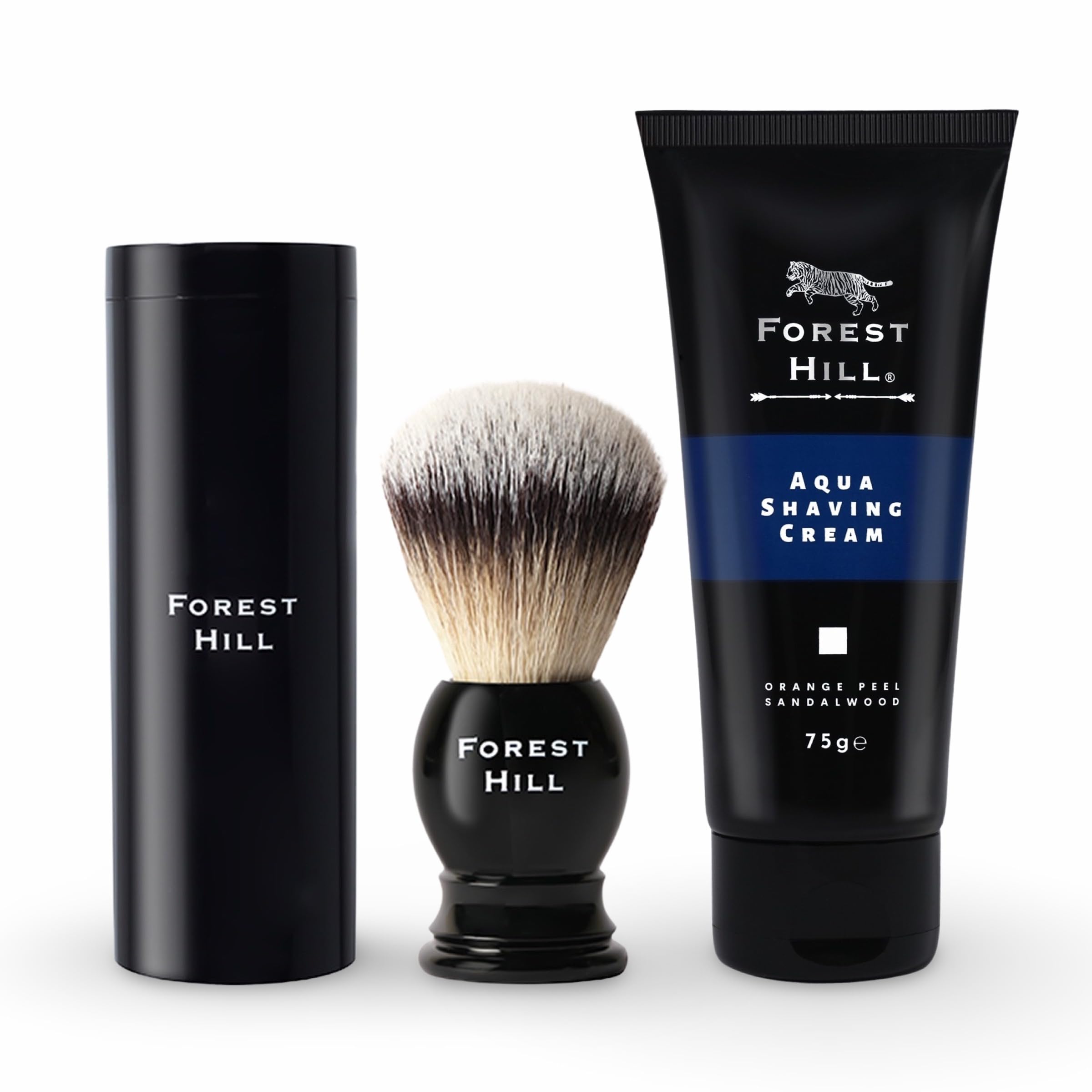 Forest Hill Set of 2 Men Grooming Shaving Kit, Ashford Shaving Brush, Super Soft Bristles & Ergonomic Design With Brush Holder & 75g Fresh Aqua Shaving Cream, Ideal For Personal & Professional Salon