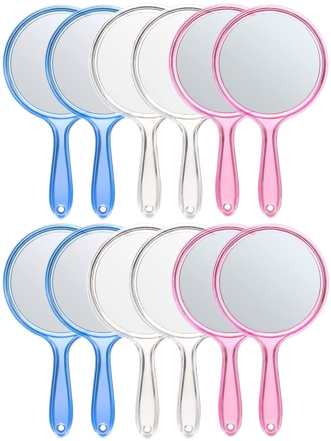 OMIRO Hand Mirror, Double-Sided Handheld Mirror 1X/3X Magnifying Mirror with Handle, Set of 12 (Mix Colors)