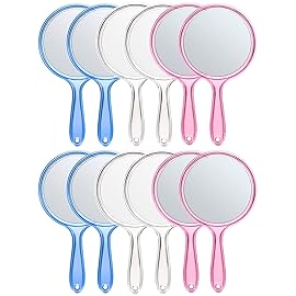 OMIRO Hand Mirror, Double-Sided Handheld Mirror 1X/3X Magnifying Mirror with Handle, Set of 12 (Mix Colors)