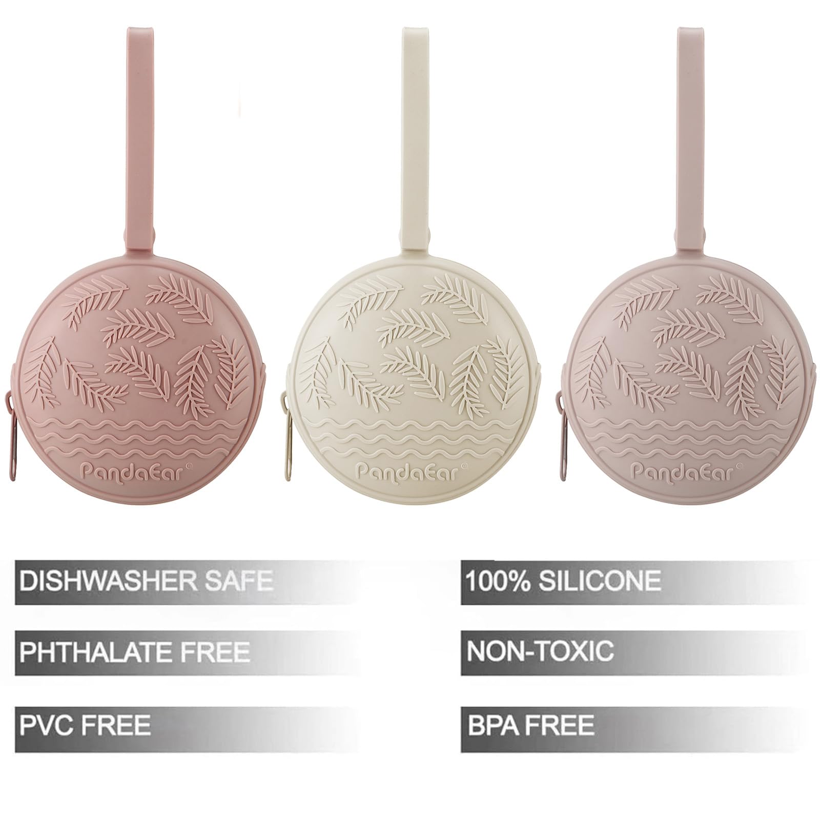 PandaEar Étui Porte-Sucette en Silicone Pack de 3 Pochette Rangement Bébé Rose