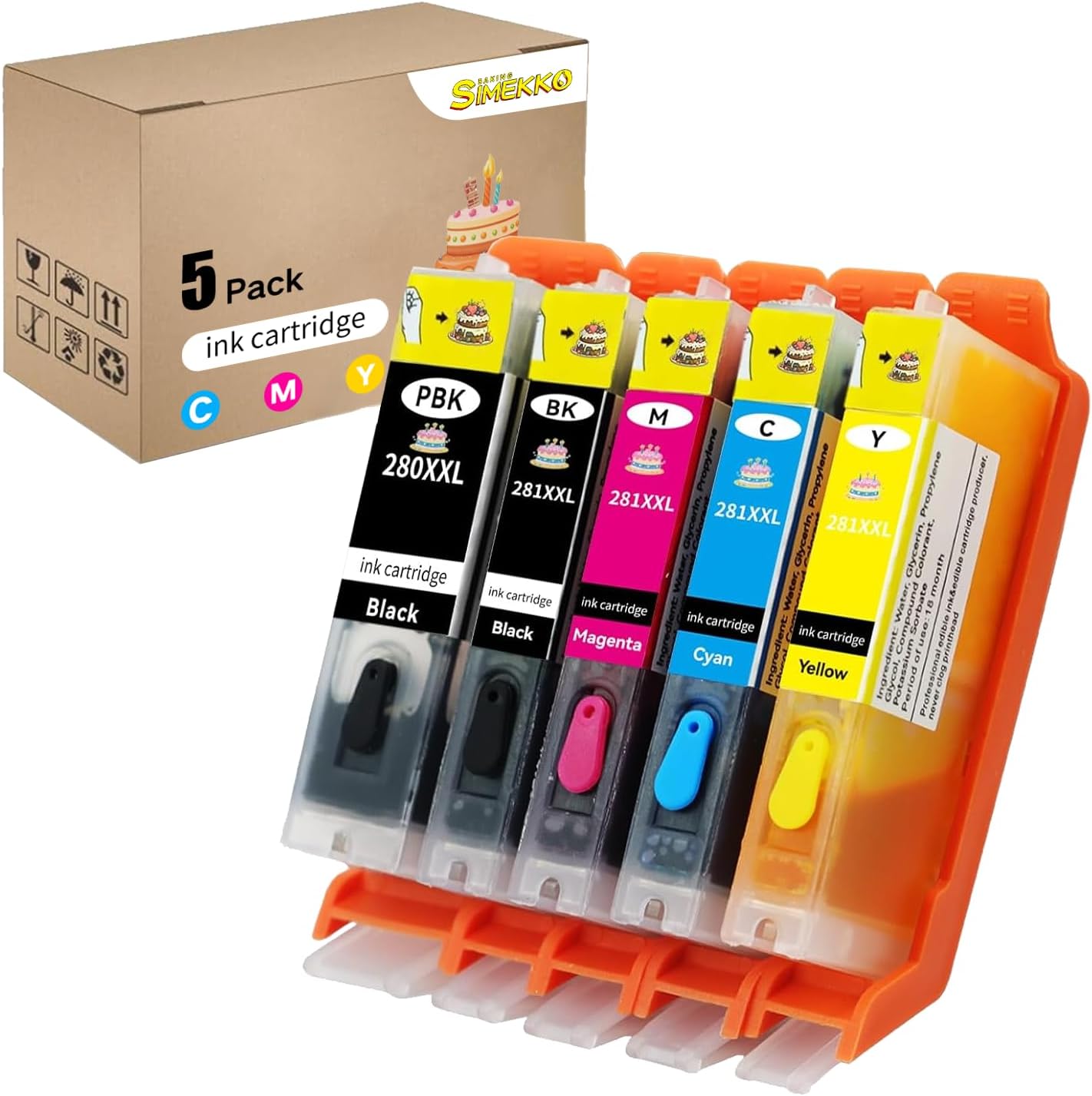 PGI-280XXL CLI-281XXL Refillable Ink Cartridges, 5 Color Pack Use with PIXMA TS6120 TS6220 TS6320 TS8120 TS8220 TS8320 TR7520 TR8520 TR8620 TS9120 TS9520 TS9521C TS702