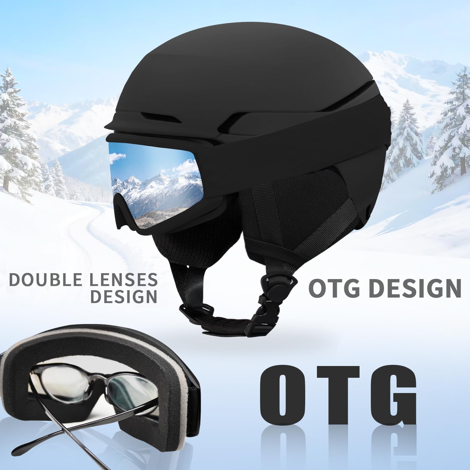 VCOROS Skihelm mit Skibrille Skimaske,DXH811 Skihelme für Unisex mit Abnehmbare Ohrpolster Atmungsaktiver Belüftungssystem UV Verstellbarer Snowboard Helm für Skifahren