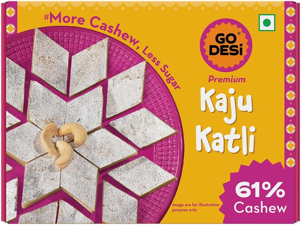 GO DESi Premium Kaju Katli - 180 grams | 61% Cashews | More Cashews, Less Sugar | Sweets |