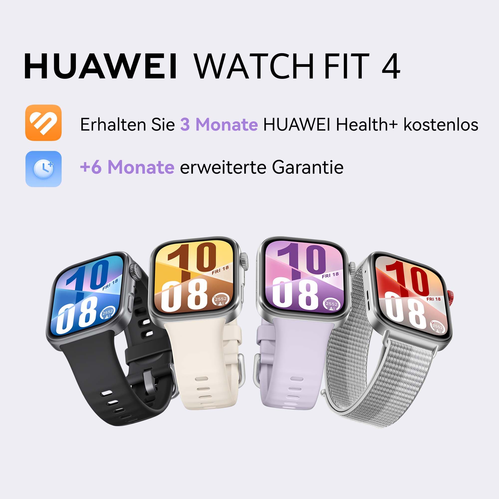HUAWEI Watch FIT 4 Smartwatch GPS Fitness Tracker Schlaf-Tracking Gesundheitsmanagement 2000 Nits 10 Tage Akkulaufzeit 5 ATM Kompatibel Android iOS Weiß