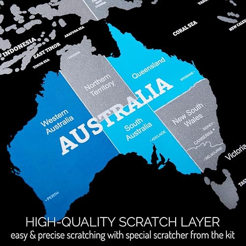 Miniatura 5 de Cartel del mundo para rascar detallado, tamaño extragrande, póster del mundo rascable, negro y plateado, el mejor mapa de viaje de regalo, póster de