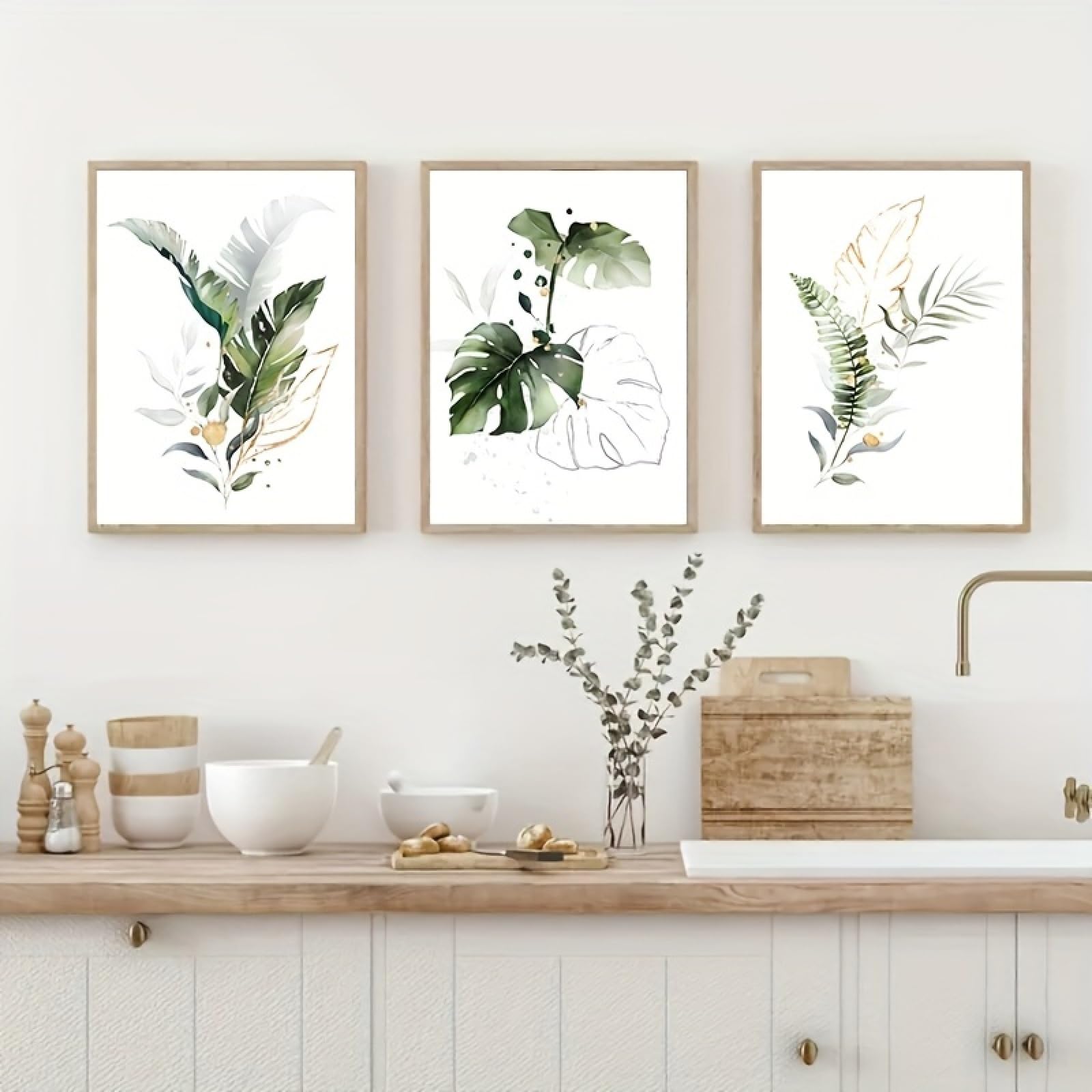 ZBELLO 3pcs/set Canvas Posters, 2D Flat, Watercolor Tropical Leaves Wall Art, Monstera & Fern Prints, Minimalist Botanical, for Plant Displays, Botanical Art, and Low-maintenance (21x30cm)