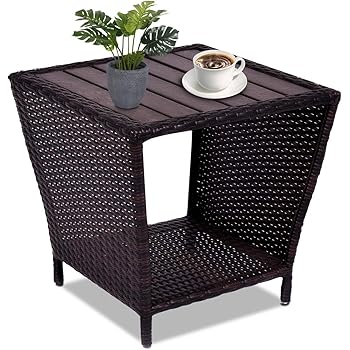 Amazon.de: COSTWAY Rattantisch mit Stauraum, Polyrattan Gartentisch