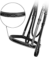 Vista 5 de Exion Hunter - Brida inglesa con riegas con cordones, brida inglesa cosida de lujo Brida de cuero de primera calidad con herrajes de acero