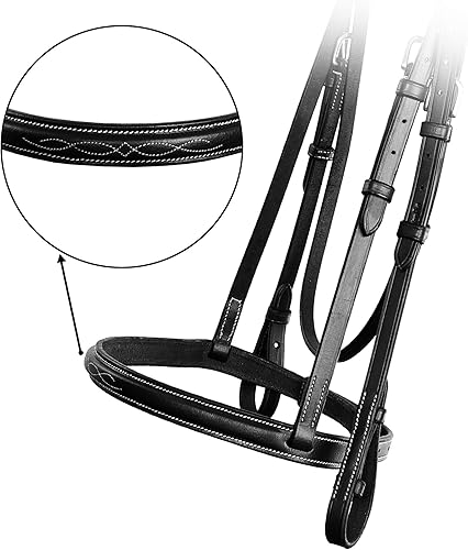 Miniatura 5 de Exion Hunter - Brida inglesa con riegas con cordones, brida inglesa cosida de lujo  Brida de cuero de primera calidad con herrajes de acero