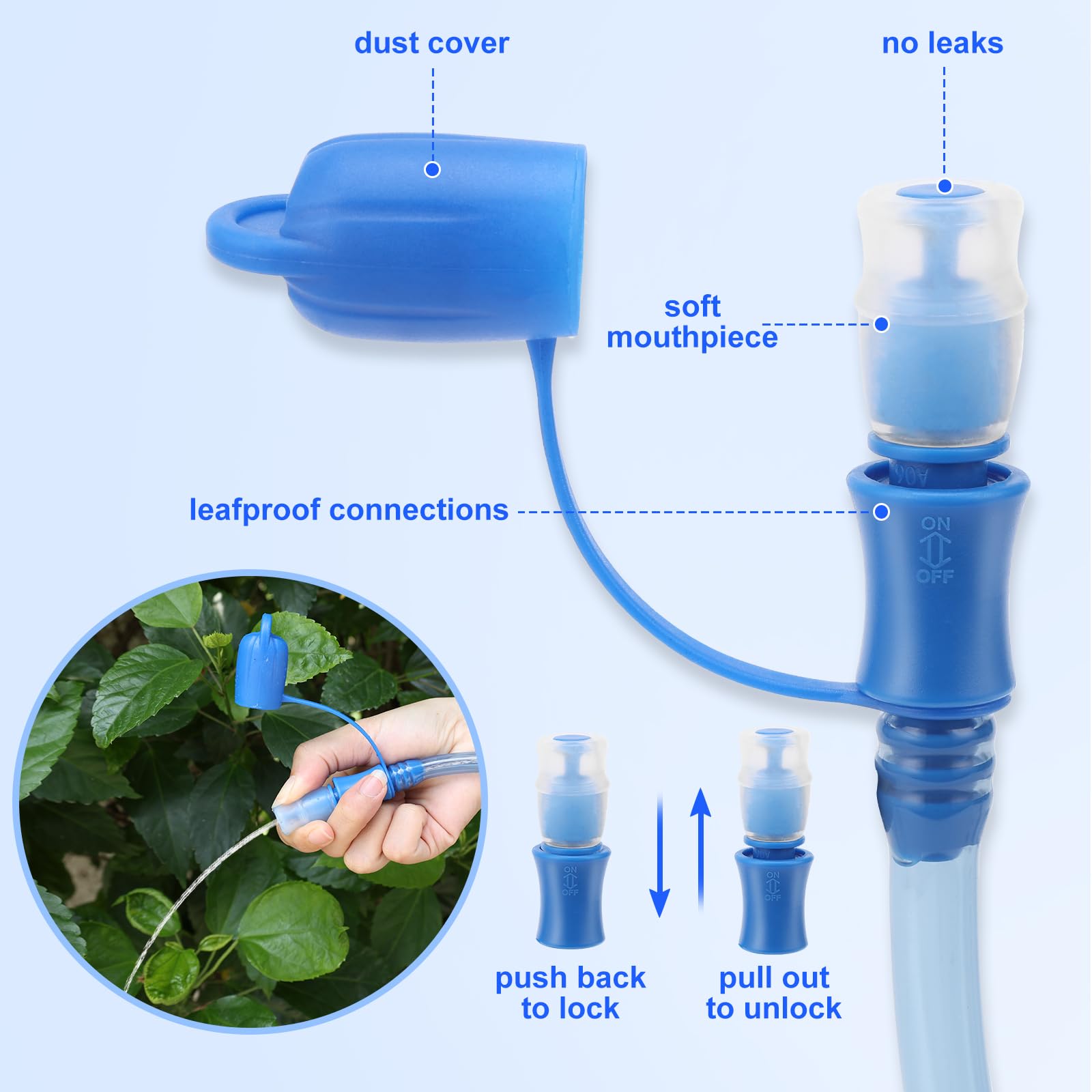 WADEO Sacca Idrica 2L, Sacca Acqua per Zaino a Prova di Perdite con Spazzola Pulita e Sciarpa Copriviso, Senza BPA, Borsa Sacca Acqua, Trekking, Corsa, Campeggio e Arrampicata, Blu