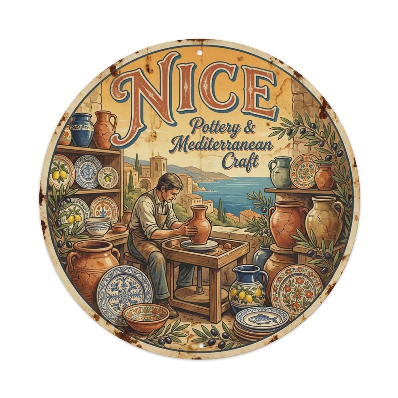 Olhnbad Style Craft Culture Nice Pottery Mediterranean Travel Classic Metal Tin Sign